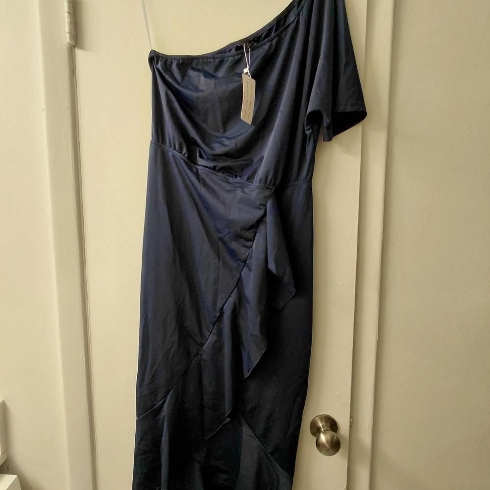 Simplee Apparel One-Shoulder Dress in Deep Blue